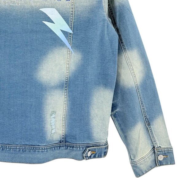 Mackeen Mens Venice Distressed Thunder Rhinestones Thunder Blue Jacket Small NWT - Picture 7 of 12